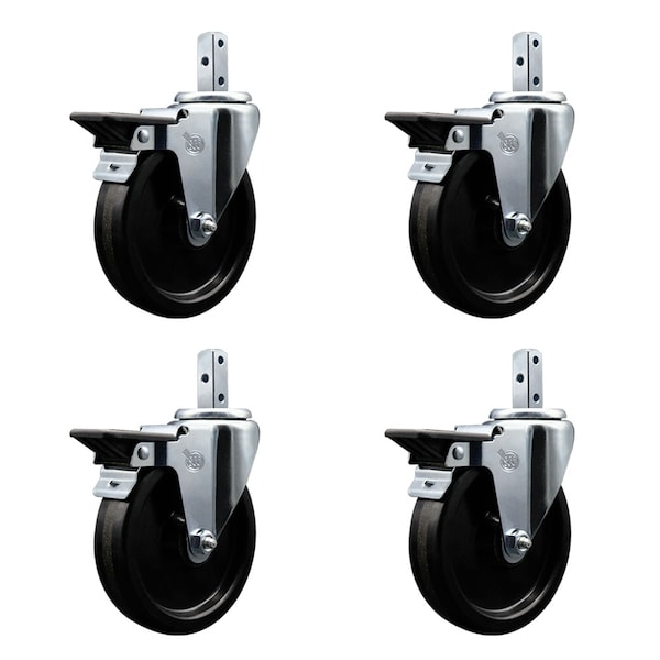 5'' Phenolic Wheel Swivel 7/8'' Square Stem Caster Set with Brake, 4PK